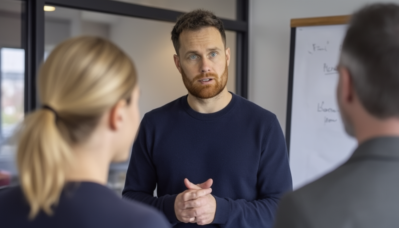 Tom Pearson working through strategy at a whiteboard